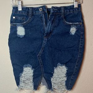 Petit Distressed Denim Midi Skirt - Size 2S